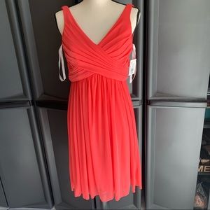 NWT David’s Bridal Short Mesh Guava Bridesmaid Dress with Cowl Back